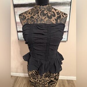 Free People Black Ruched Strapless Peplum Smocked Top Medium